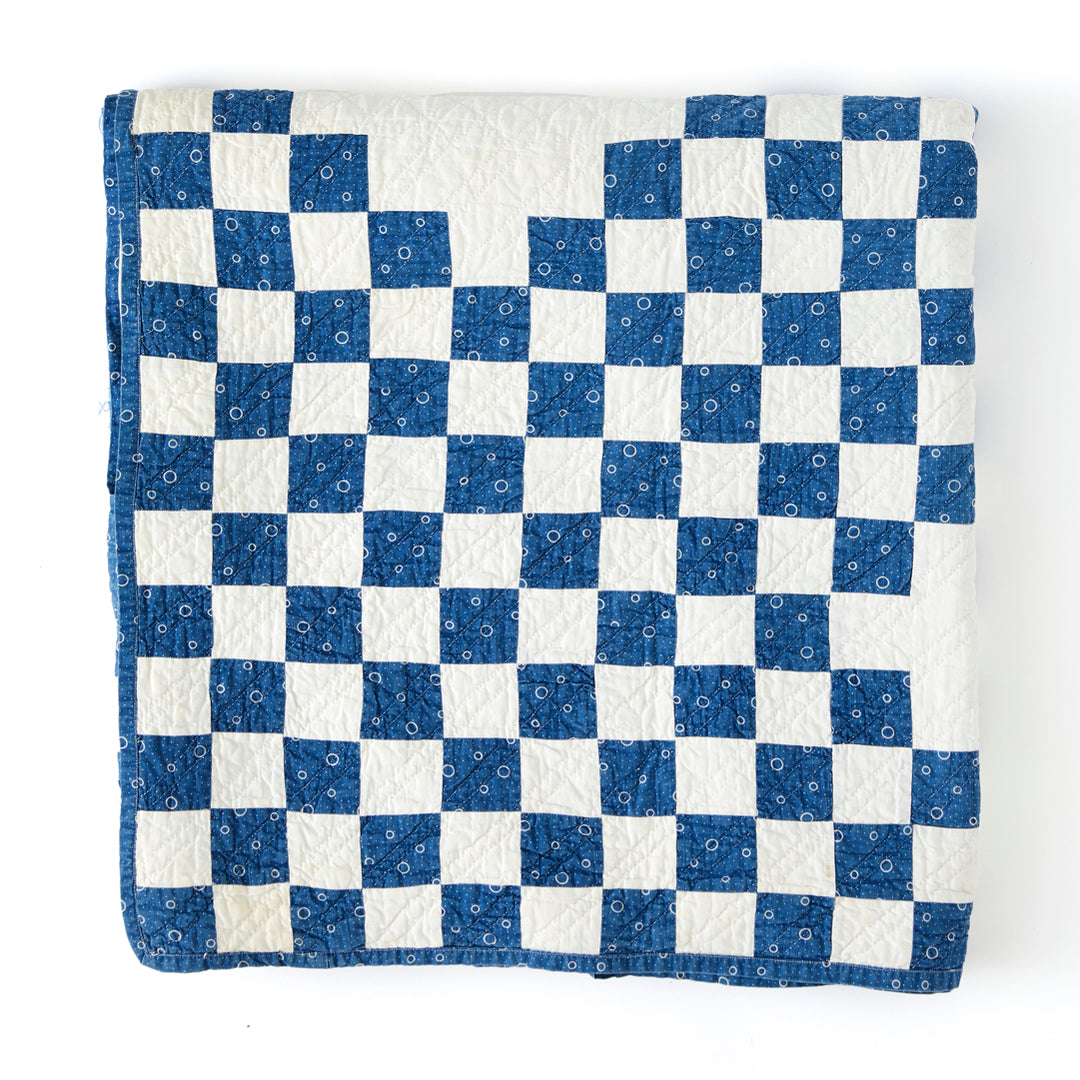 Antique Indigo Irish Chain Quilt, circa 1890-1910