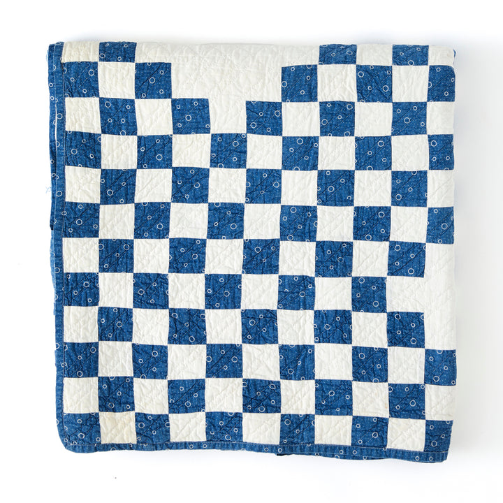 Antique Indigo Irish Chain Quilt, circa 1890-1910