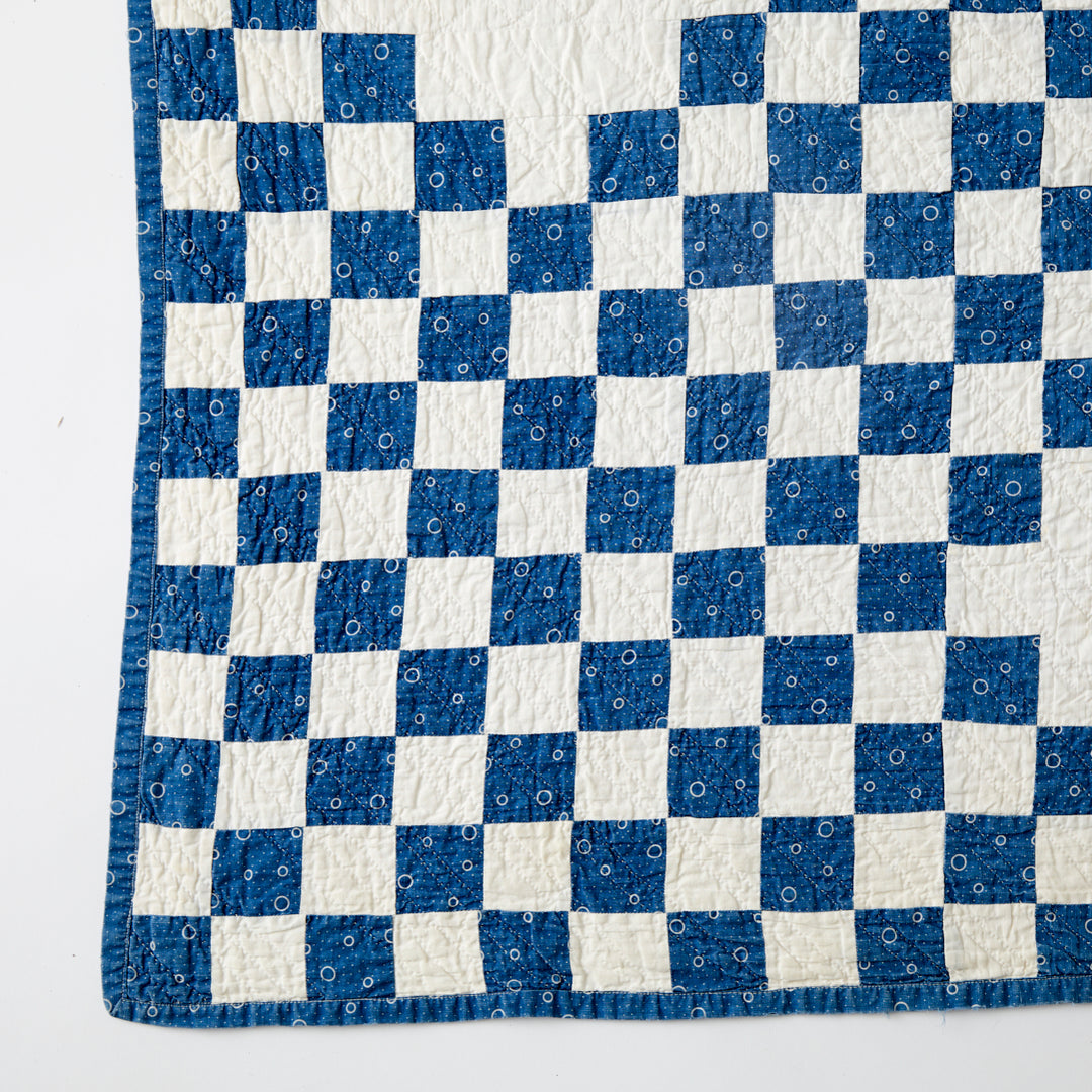 Antique Indigo Irish Chain Quilt, circa 1890-1910