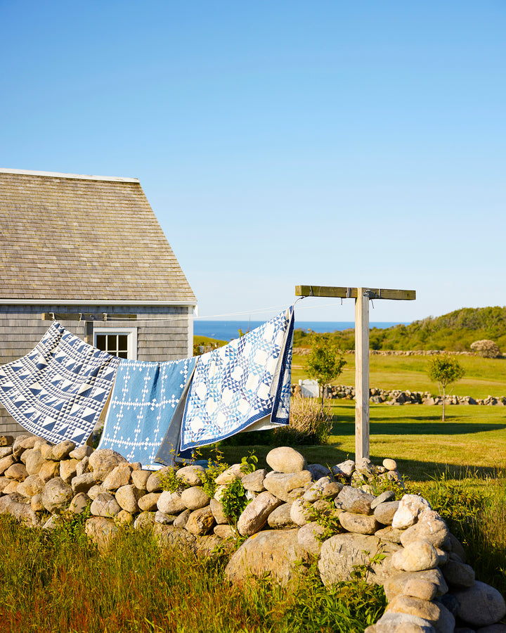 Antique Blue Ocean Waves Quilt, late 19th Century