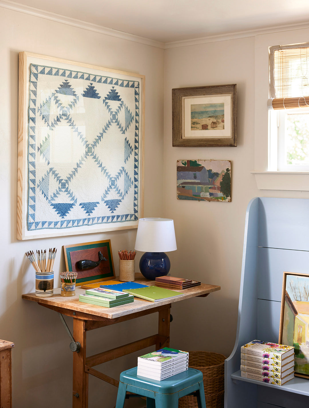 Framed Lost Ship Variation Crib Quilt, circa 1910