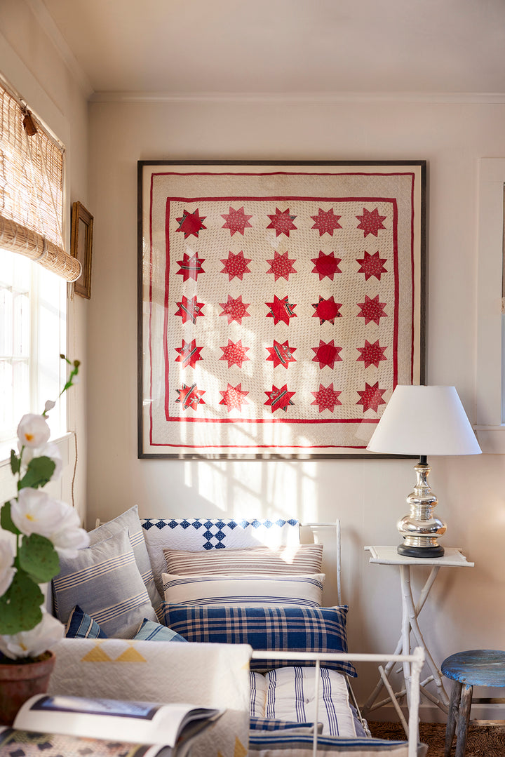Framed Star Flower Variation Crib Quilt with Monogram, circa 1870-1880