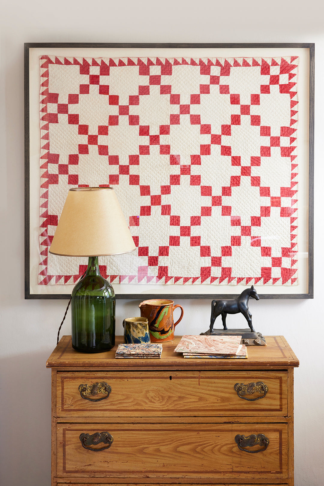 Framed Single Irish Chain Crib Quilt, circa 1910-1920