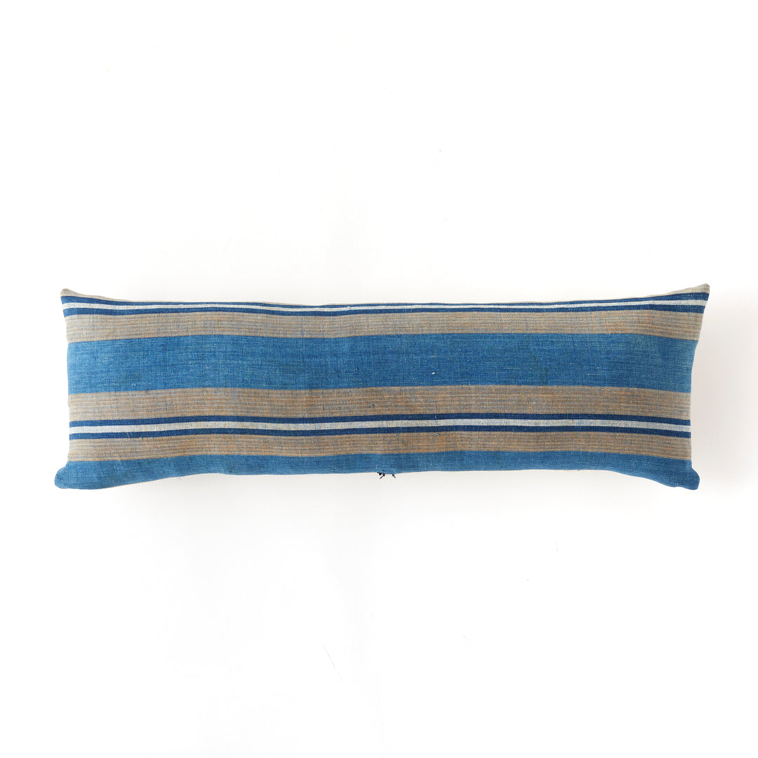 Vintage Japanese Indigo and Tan Stripe Pillow
