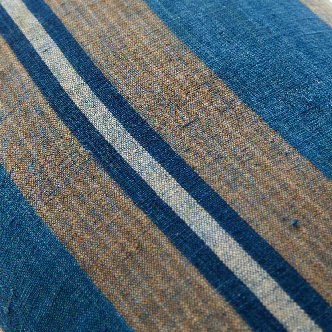 Vintage Japanese Indigo and Tan Stripe Pillow