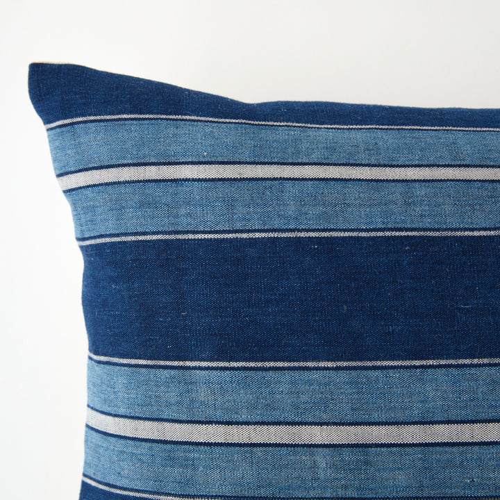 Vintage Japanese Indigo and White Stripe Pillow