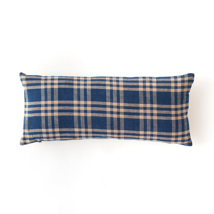 Vintage Japanese Indigo and Tan Plaid Pillow