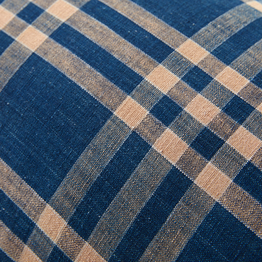 Vintage Japanese Indigo and Tan Plaid Pillow