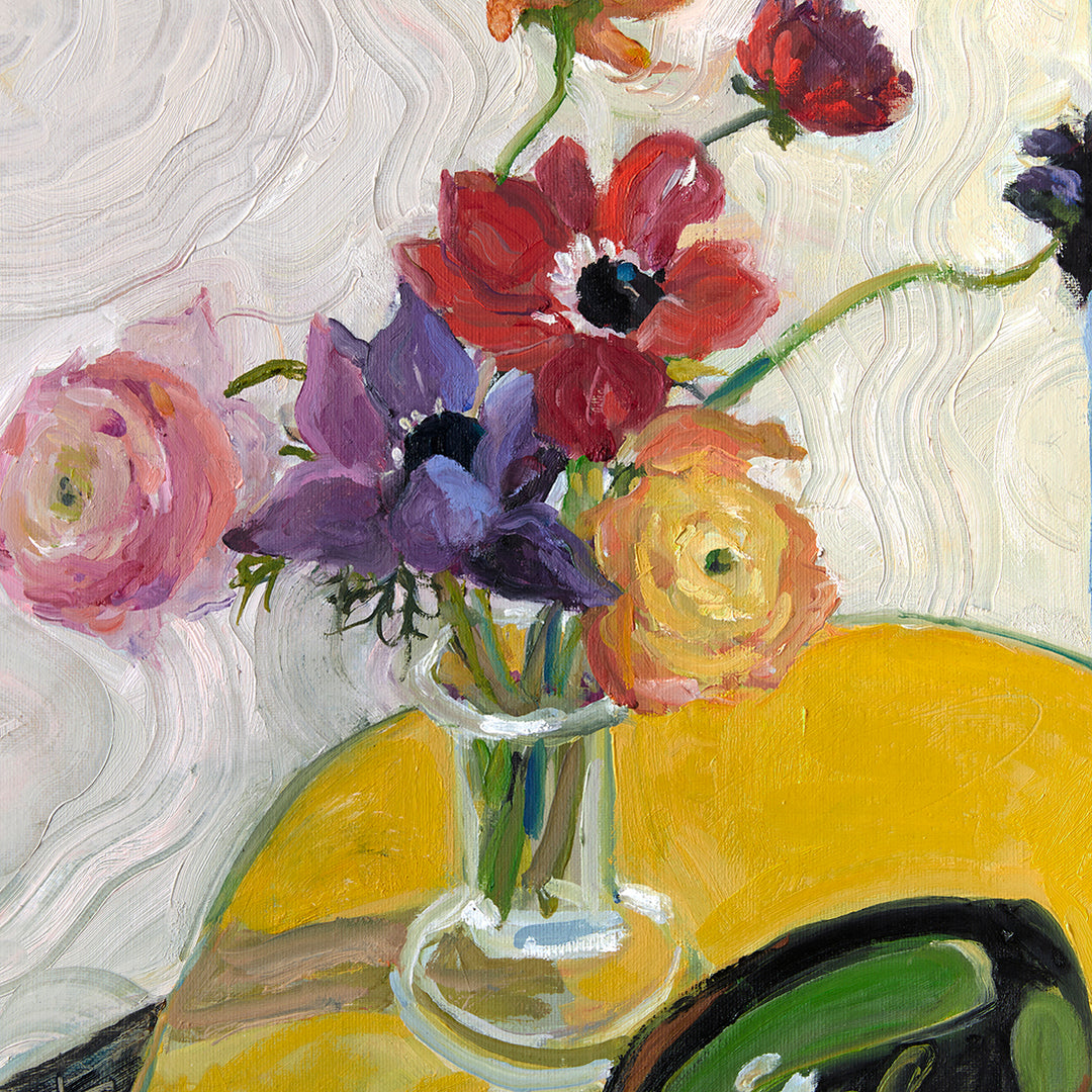 Mary Breneman, Flowers on Yellow Table