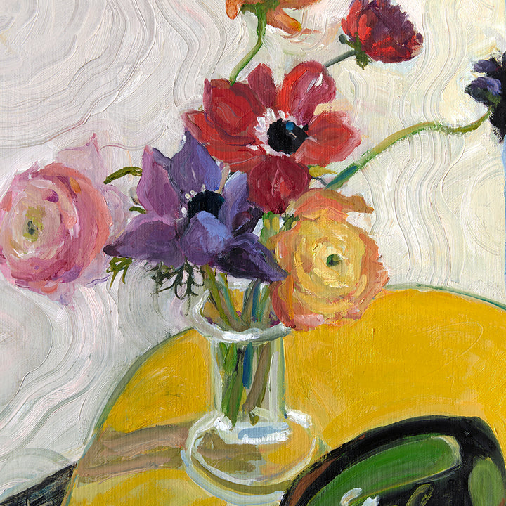 Mary Breneman, Flowers on Yellow Table