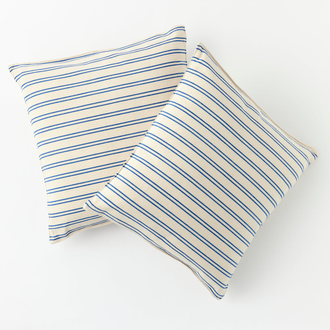 Square Blue and White Stripe Pillows by Tensira