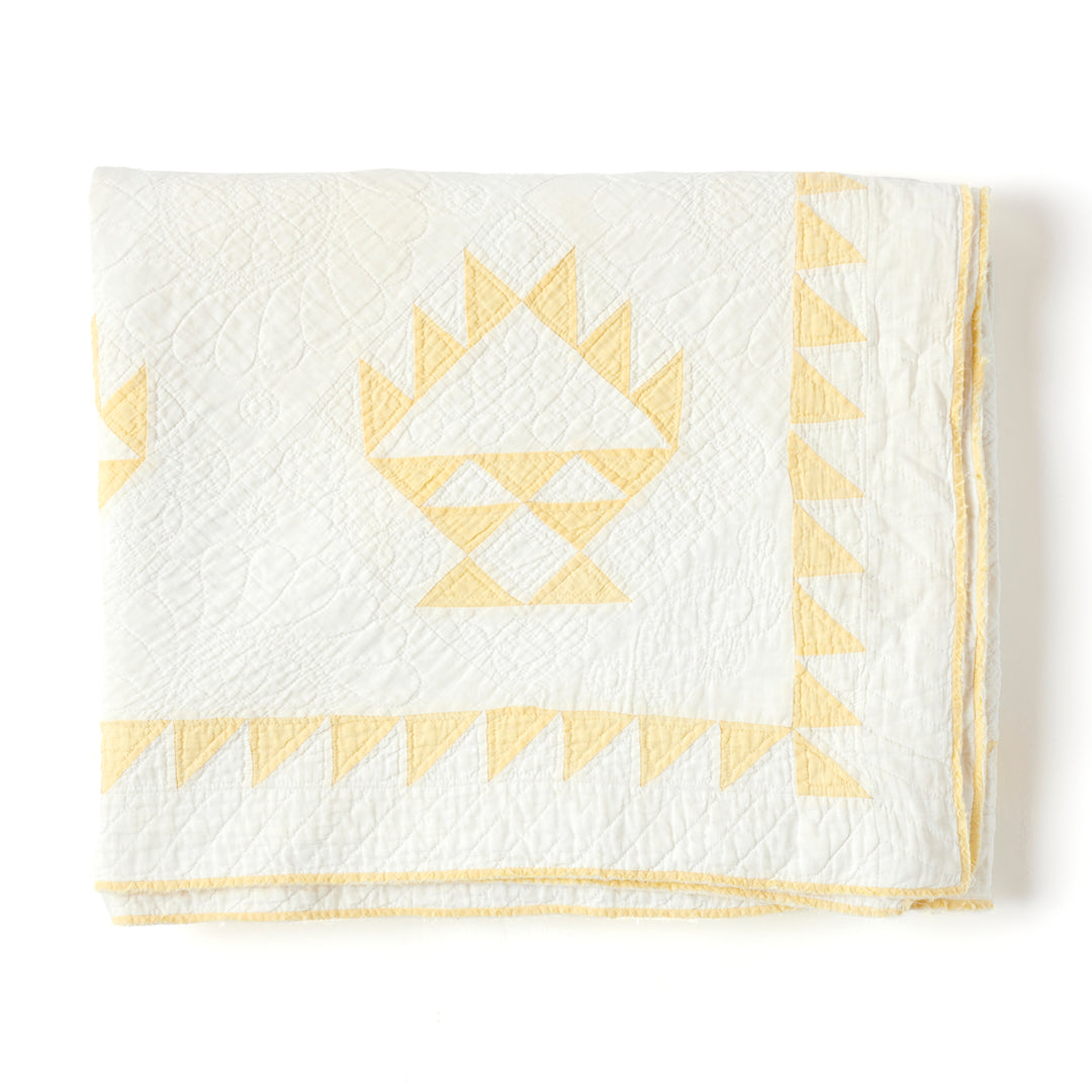 Antique Yellow Cake Stand Quilt, Early 20th Century