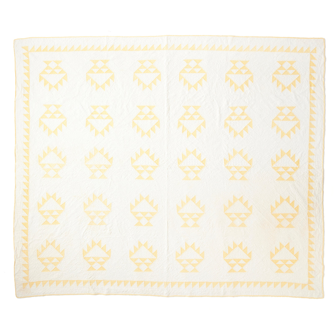 Antique Yellow Cake Stand Quilt, Early 20th Century