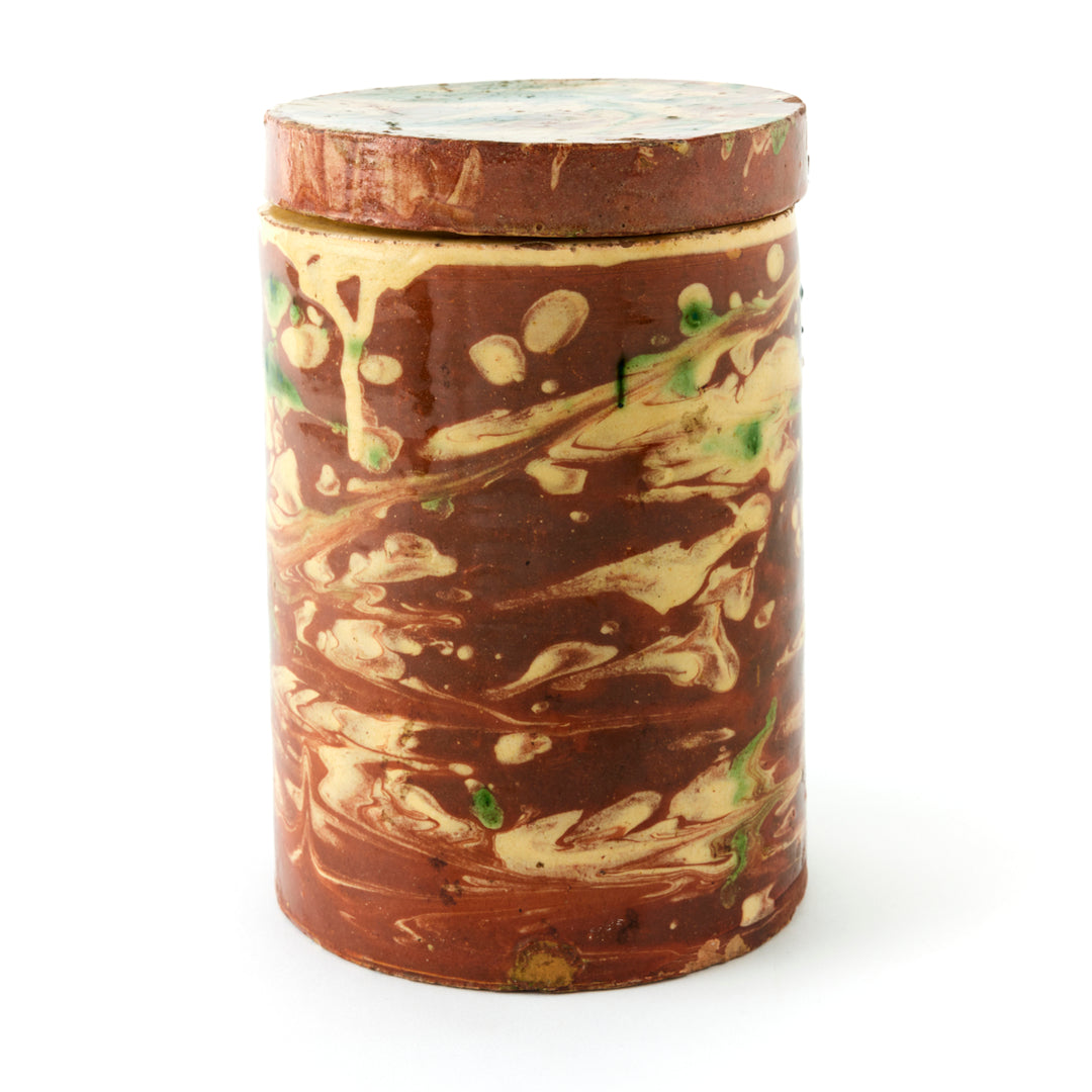 Antique Marbleized Terracotta Canister with Lid from Puglia, Italy 1