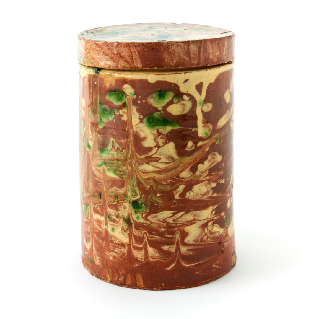 Antique Marbleized Terracotta Canister with Lid from Puglia, Italy 1