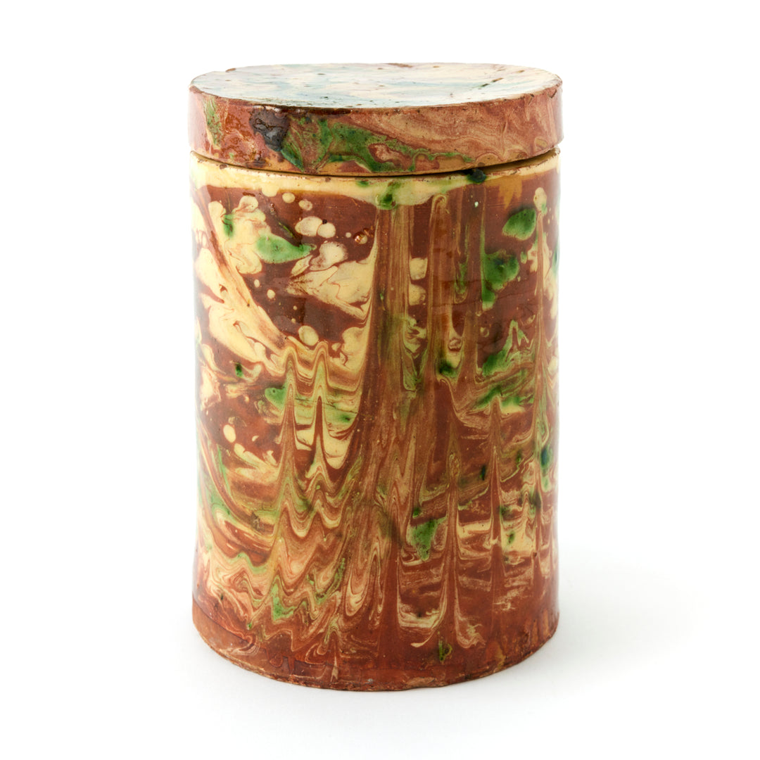 Antique Marbleized Terracotta Canister with Lid from Puglia, Italy 1