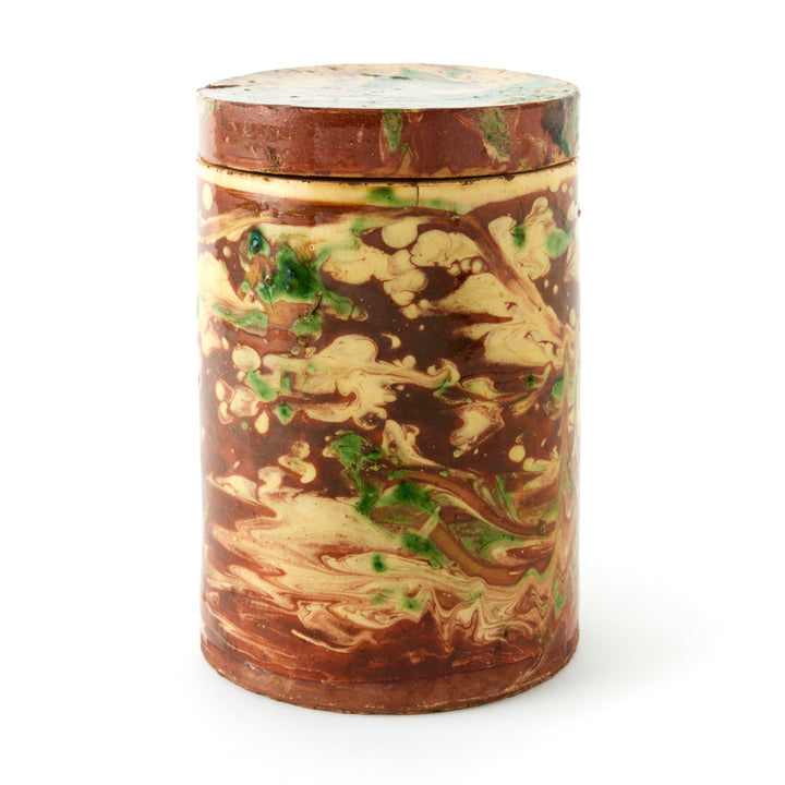 Antique Marbleized Terracotta Canister with Lid from Puglia, Italy 1