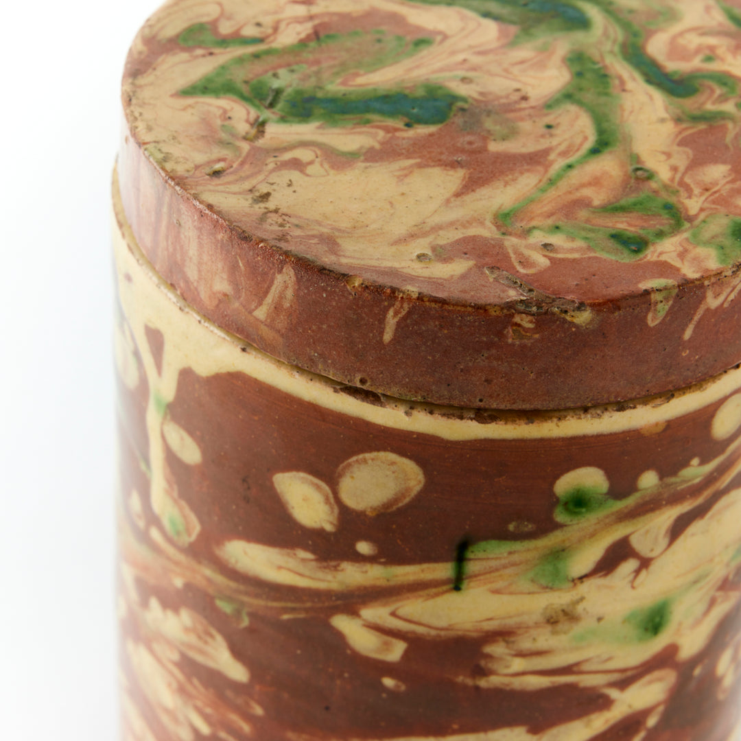 Antique Marbleized Terracotta Canister with Lid from Puglia, Italy 1