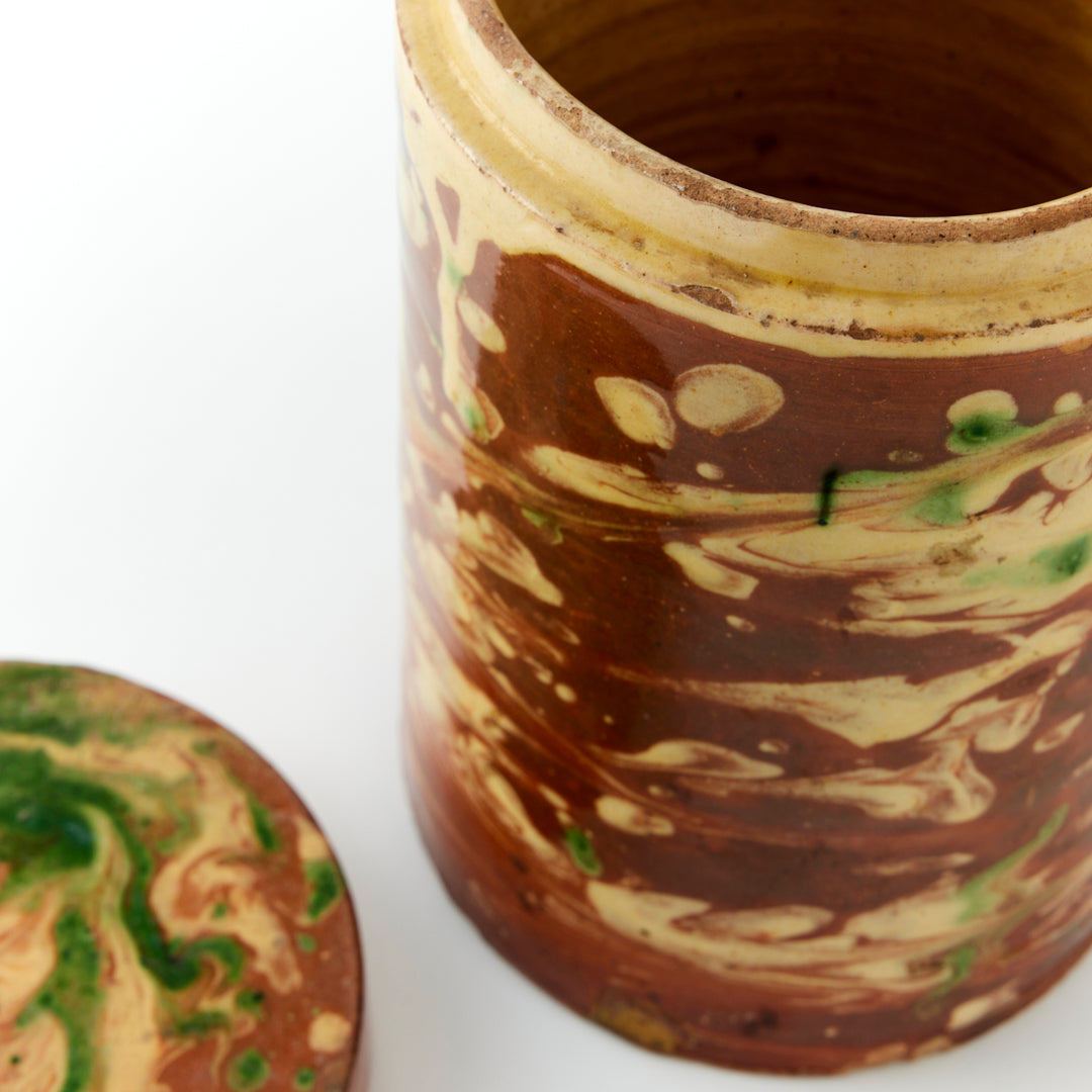 Antique Marbleized Terracotta Canister with Lid from Puglia, Italy 1