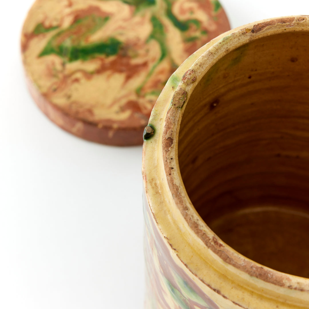 Antique Marbleized Terracotta Canister with Lid from Puglia, Italy 1