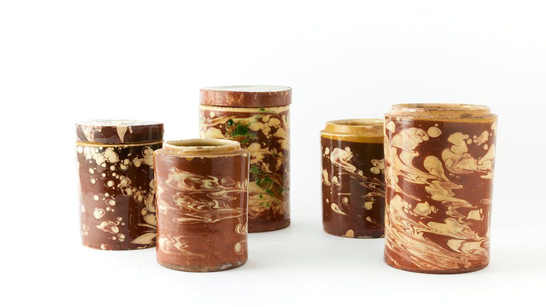 Antique Marbleized Terracotta Canister from Puglia, Italy 1