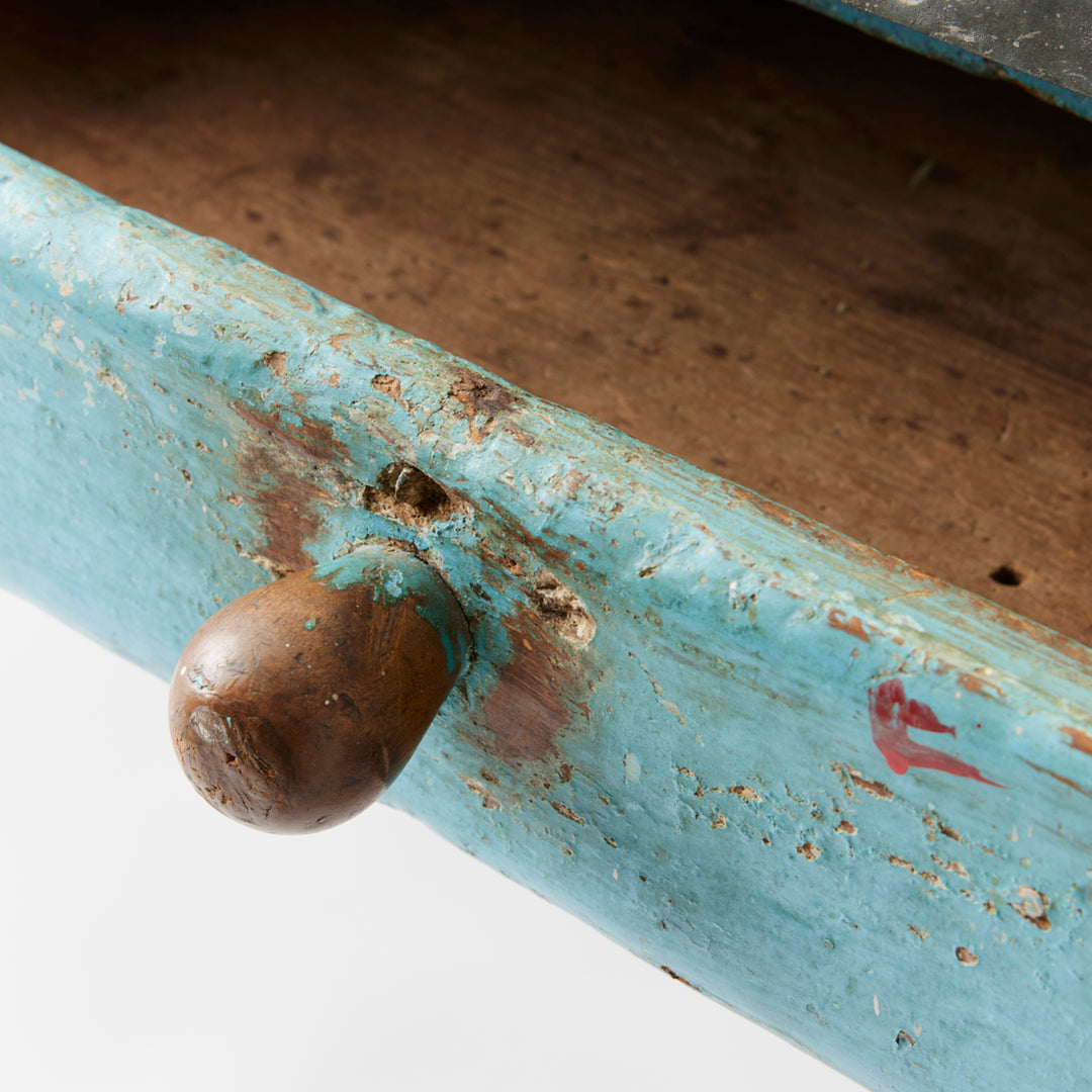 Late 19th Century Blue Painted Farm Table with Zinc Top