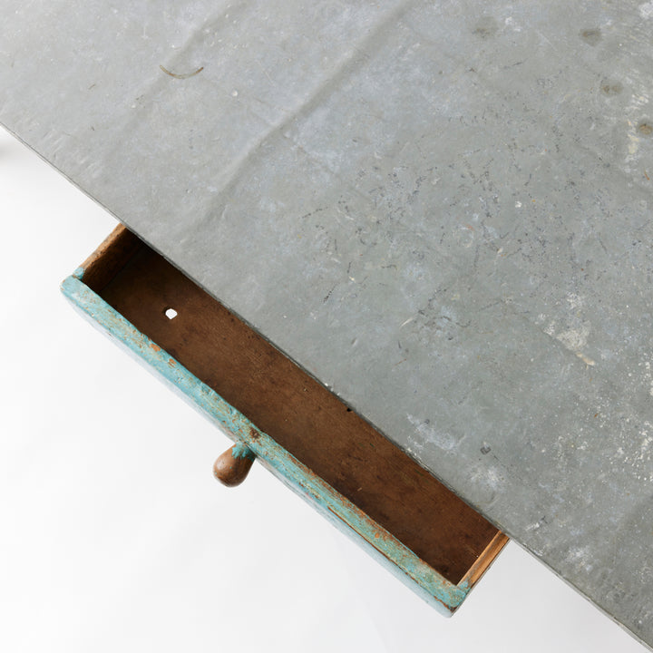 Late 19th Century Blue Painted Farm Table with Zinc Top