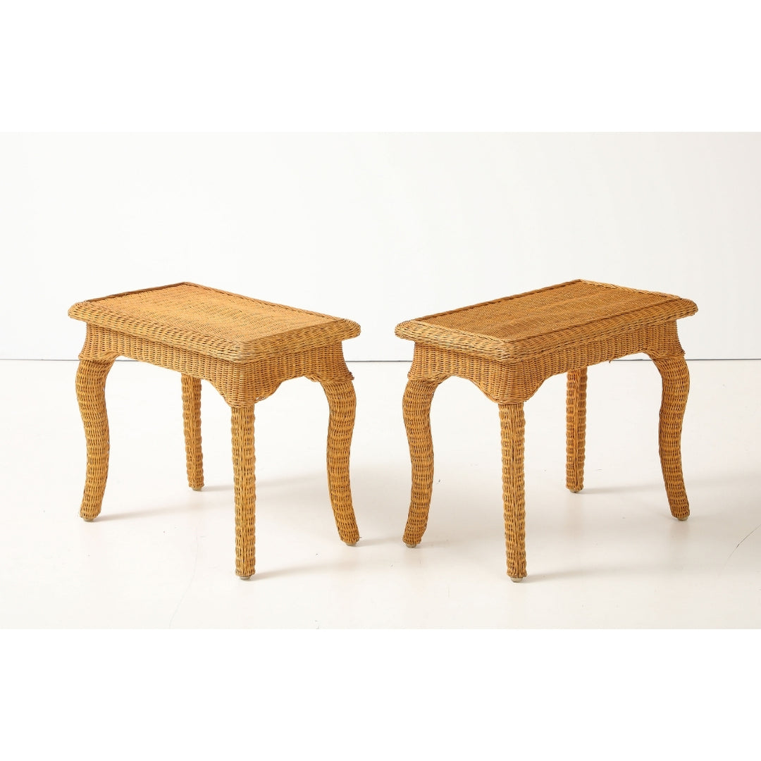 Pair of Woven Rattan Side Tables, France, circa 1970