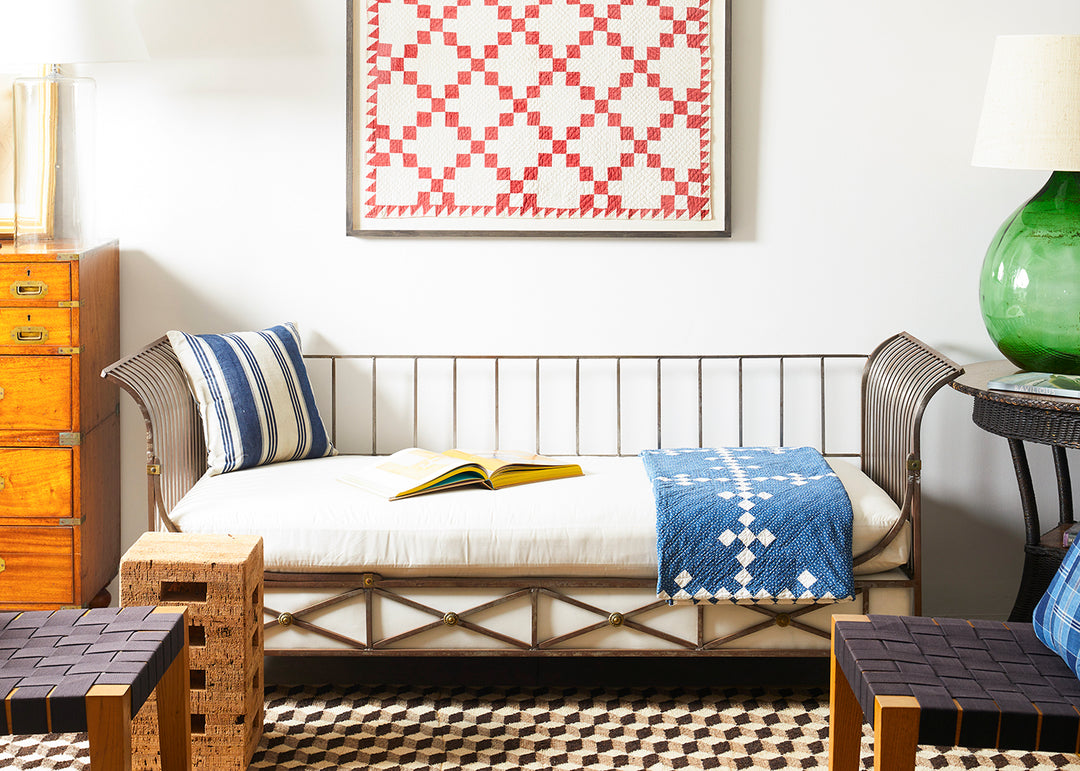 Framed Single Irish Chain Crib Quilt, circa 1910-1920