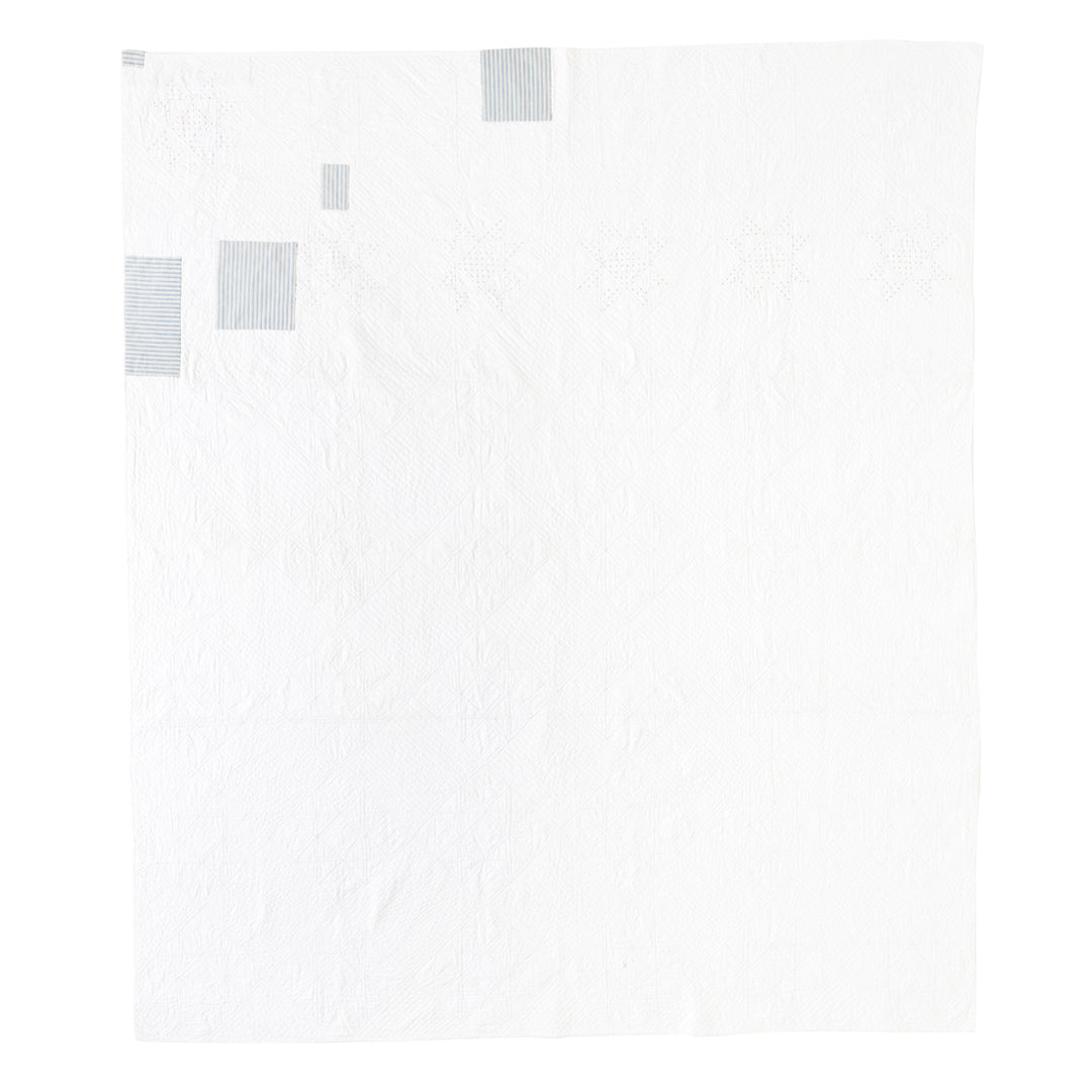 Antique Coverlet with Ticking Stripe Patching