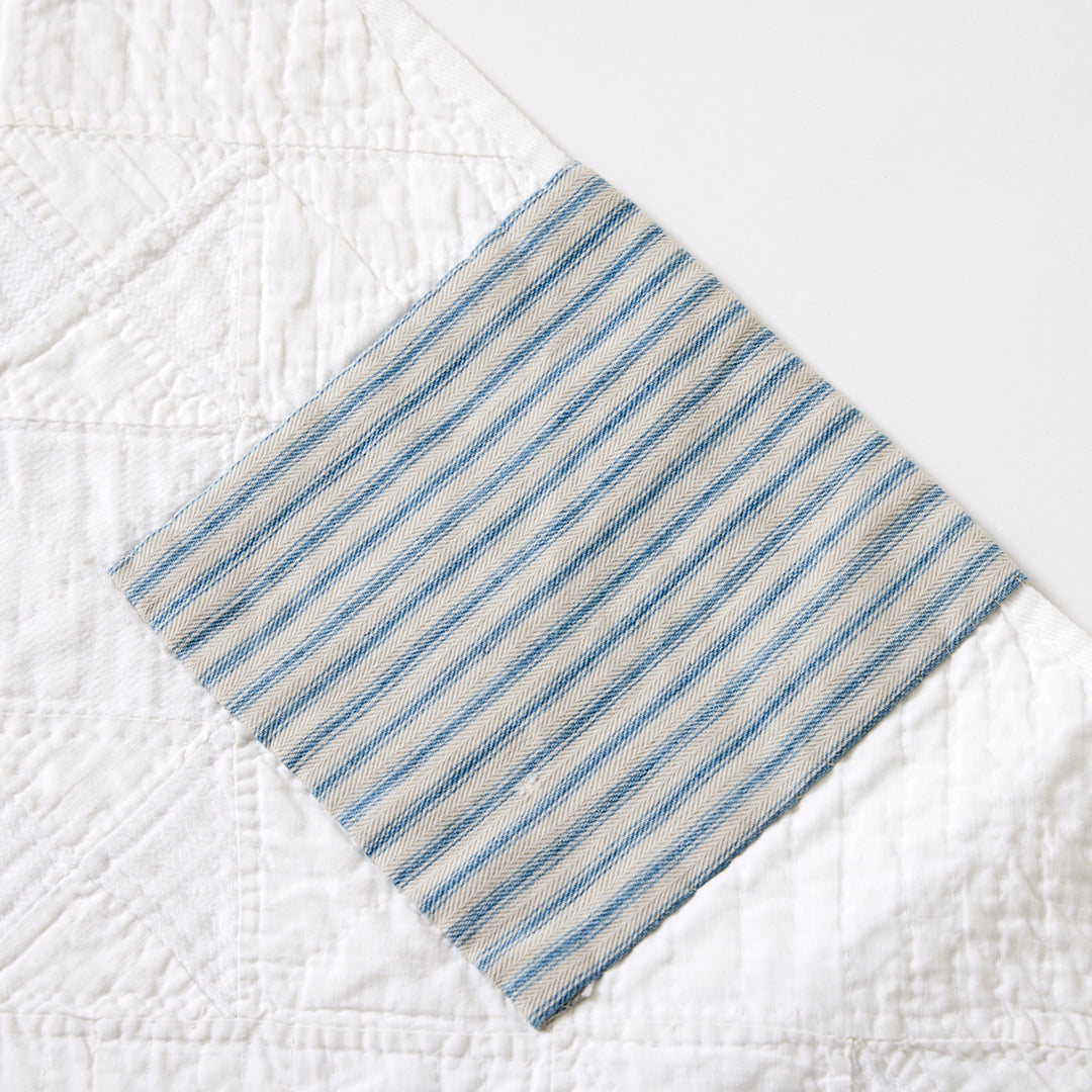 Antique Coverlet with Ticking Stripe Patching