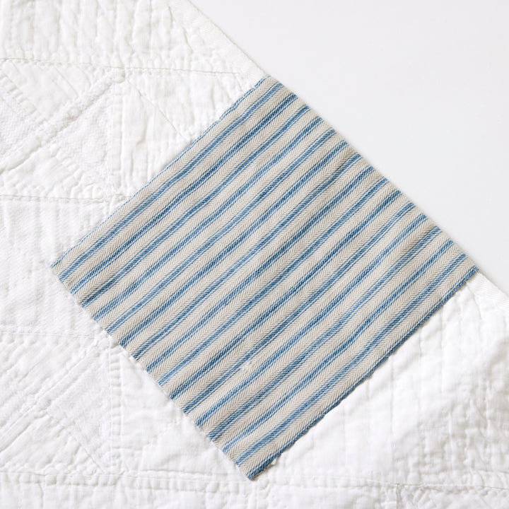 Antique Coverlet with Ticking Stripe Patching