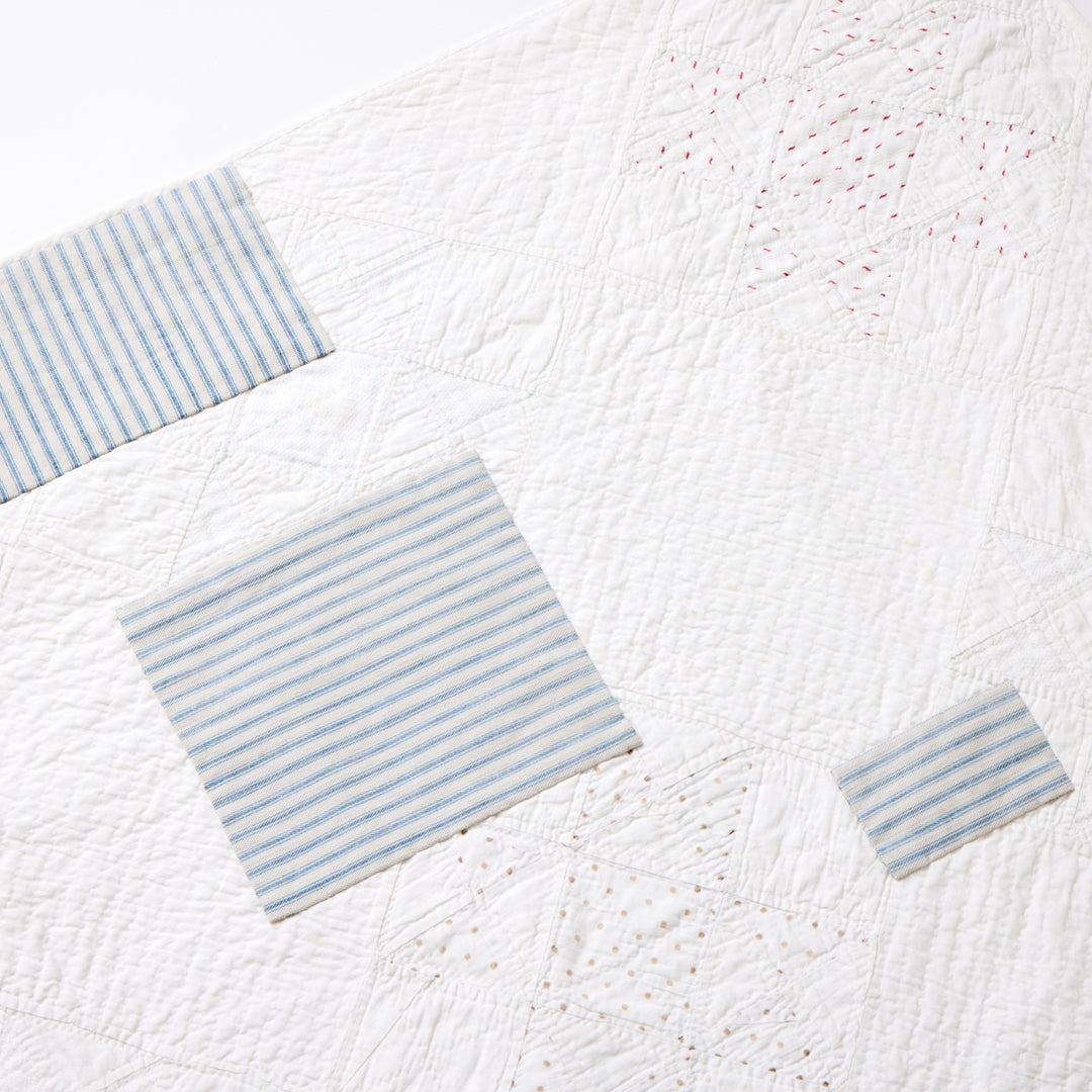 Antique Coverlet with Ticking Stripe Patching