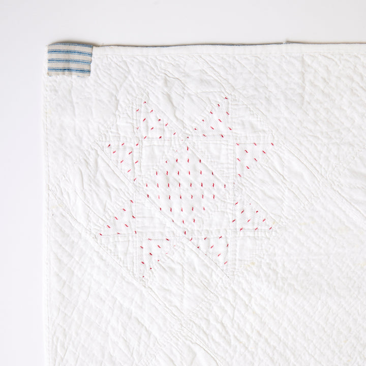 Antique Coverlet with Ticking Stripe Patching