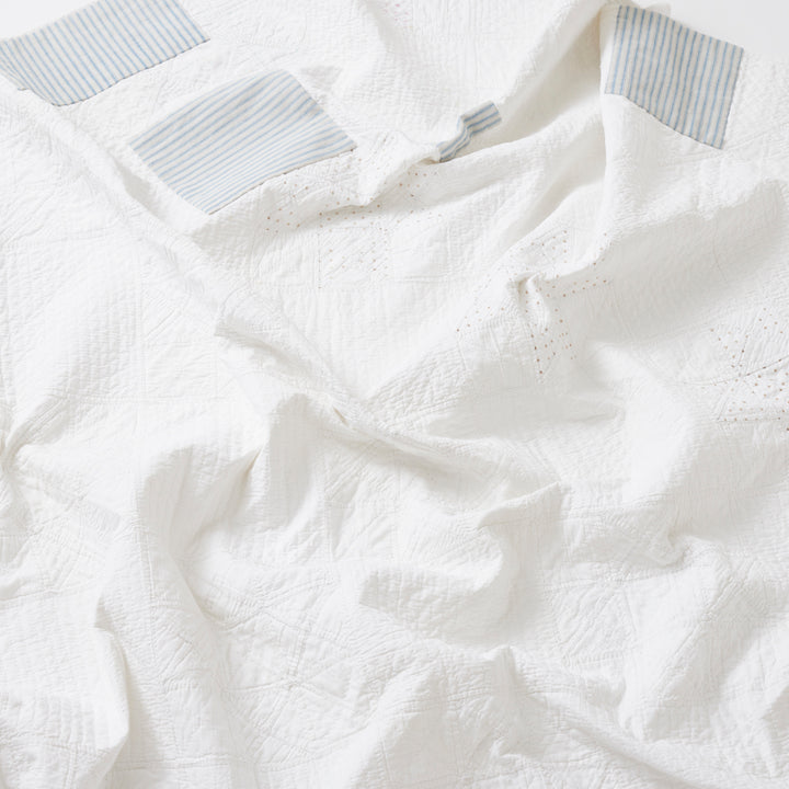 Antique Coverlet with Ticking Stripe Patching