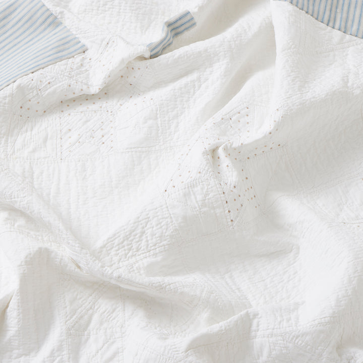 Antique Coverlet with Ticking Stripe Patching