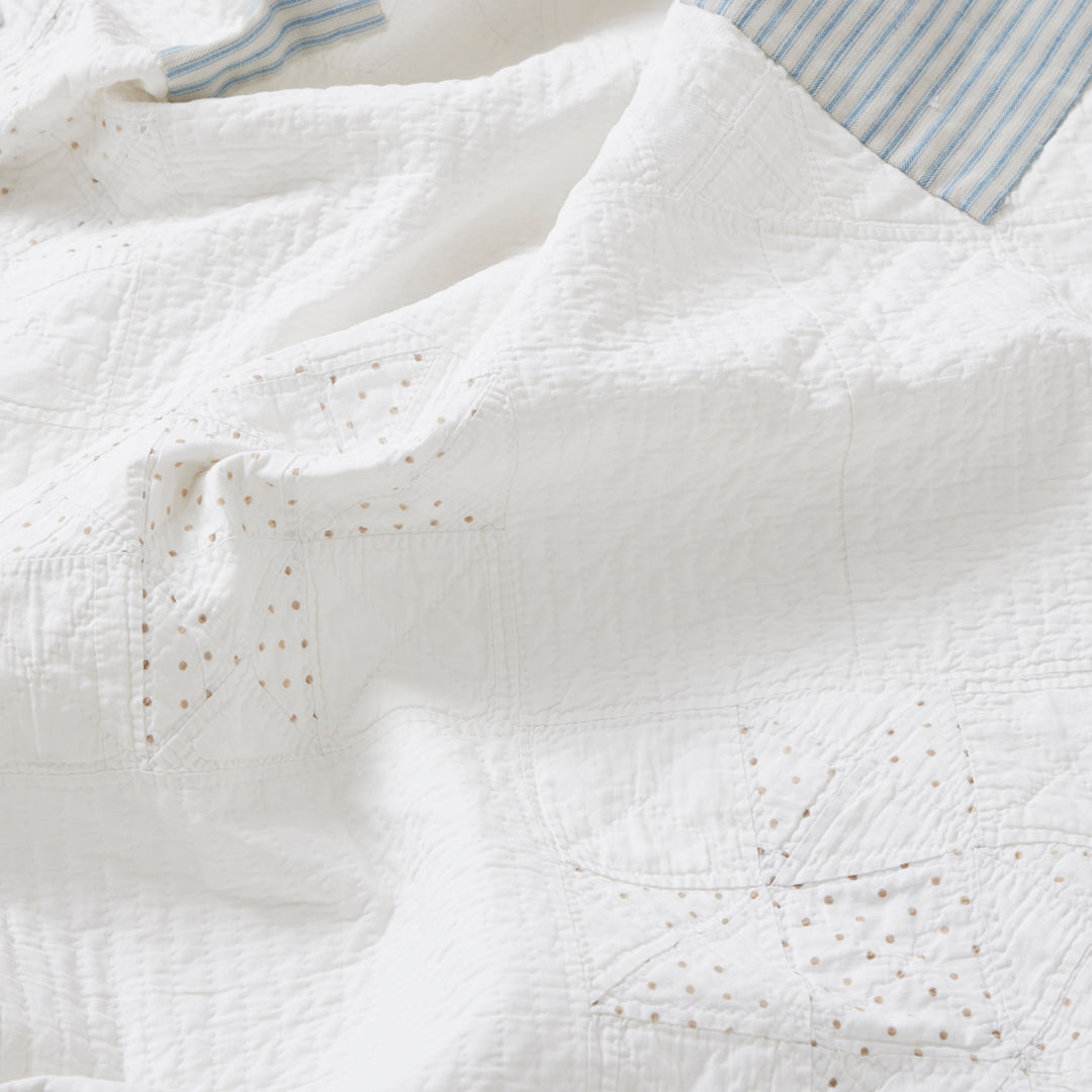 Antique Coverlet with Ticking Stripe Patching