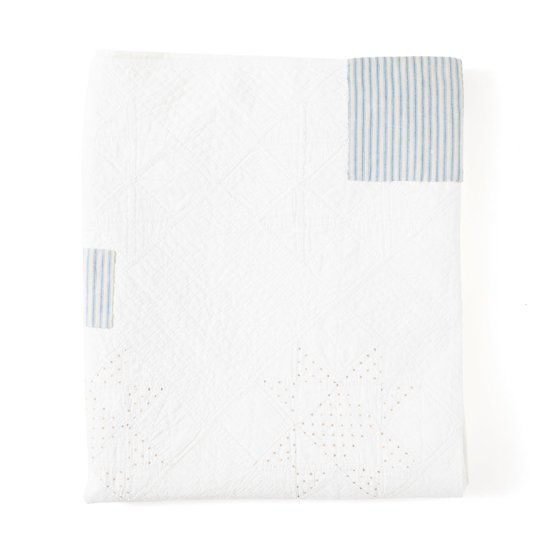 Antique Coverlet with Ticking Stripe Patching