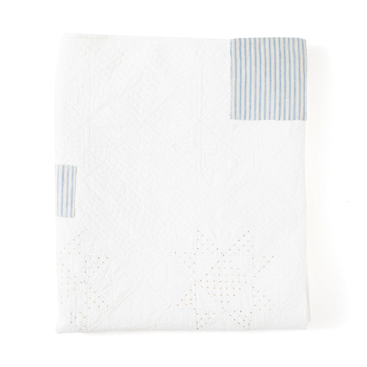 Antique Coverlet with Ticking Stripe Patching