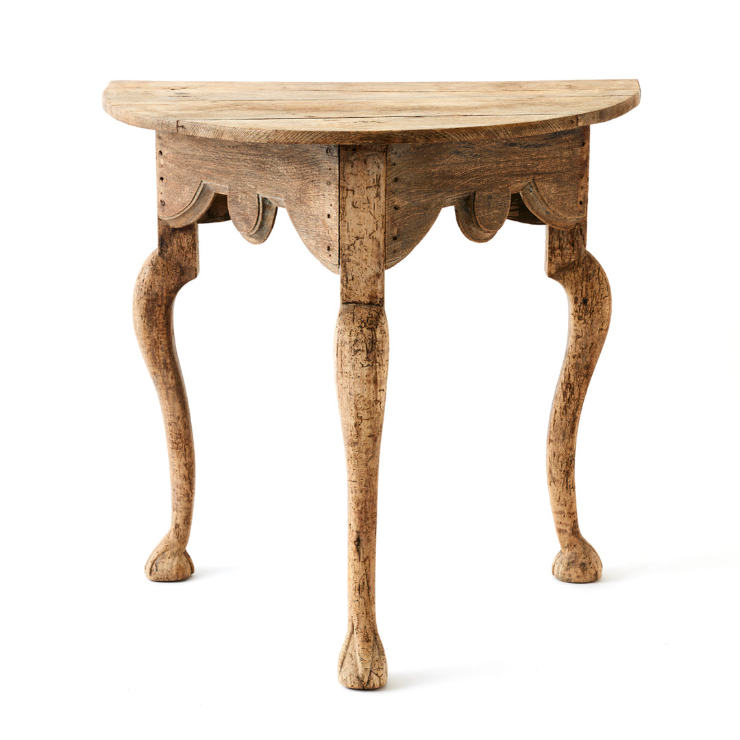 Antique French Bleached Oak Demilune