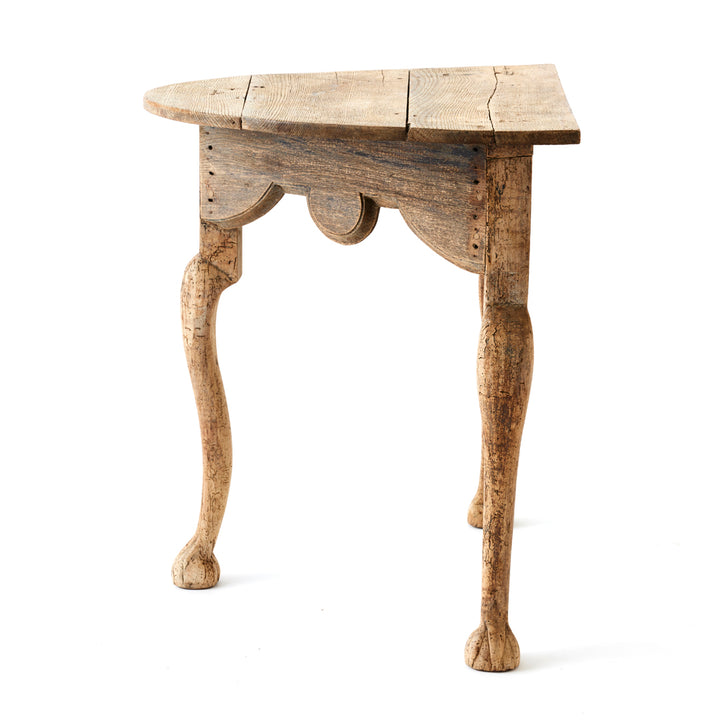 Antique French Bleached Oak Demilune