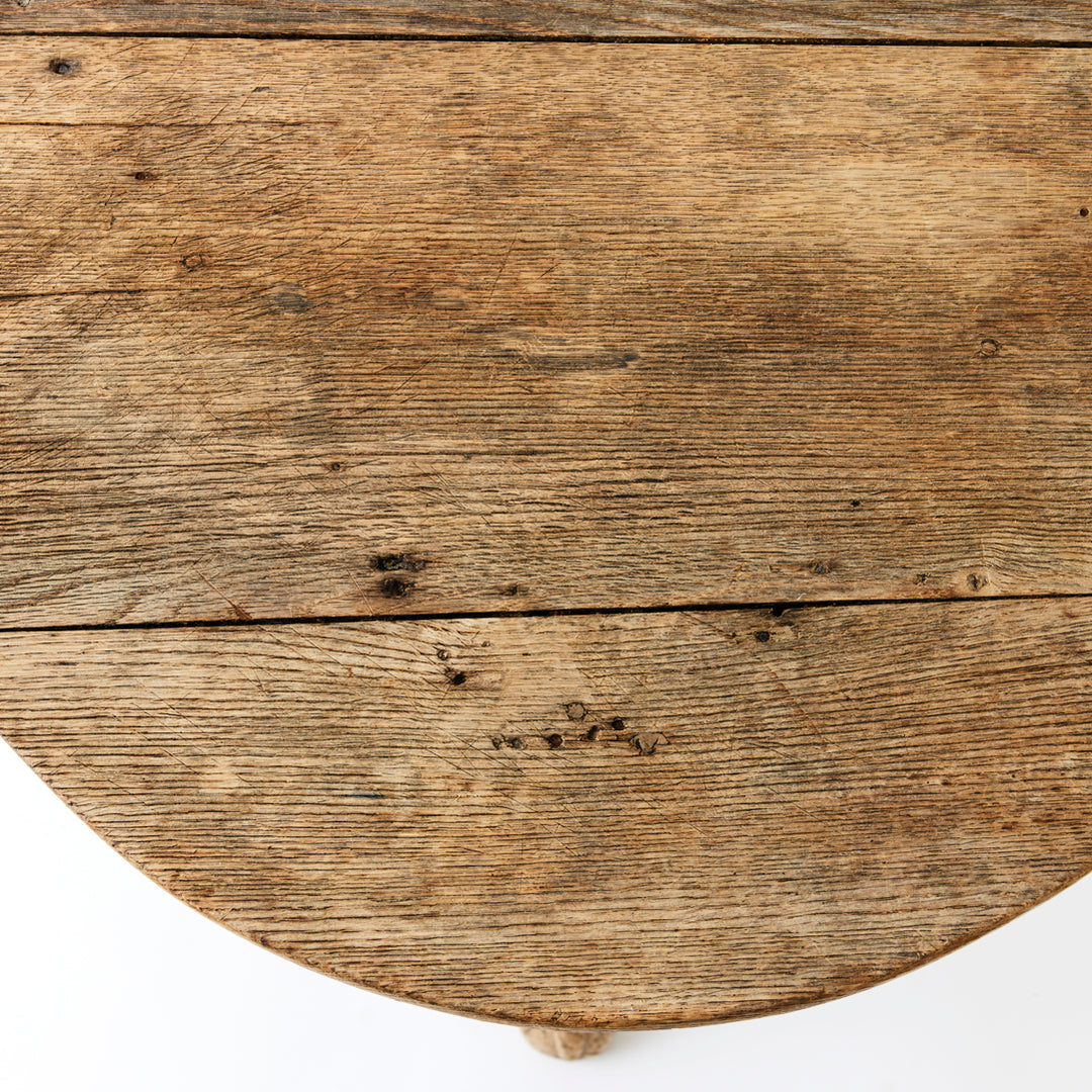 Antique French Bleached Oak Demilune