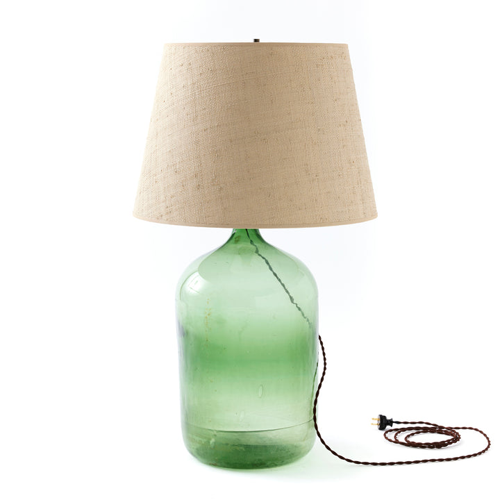 Antique Demijohn Lamp with Raffia Shade
