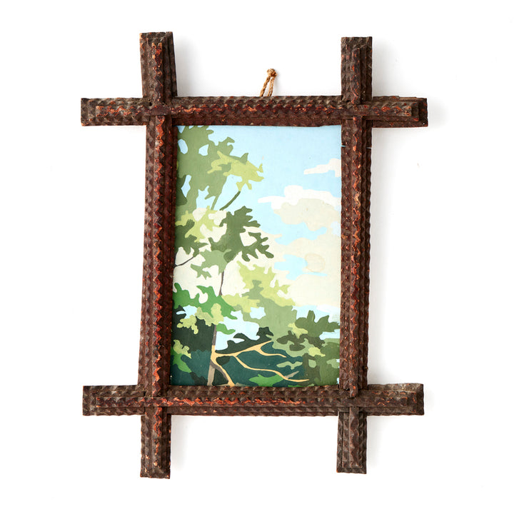 Vintage Paint by Numbers Postcard in Tramp Art Frame
