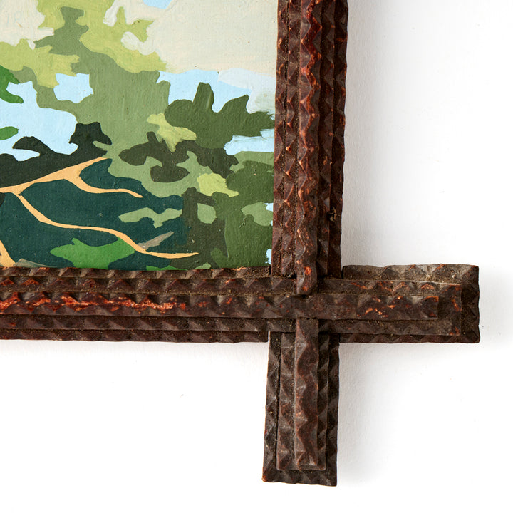 Vintage Paint by Numbers Postcard in Tramp Art Frame