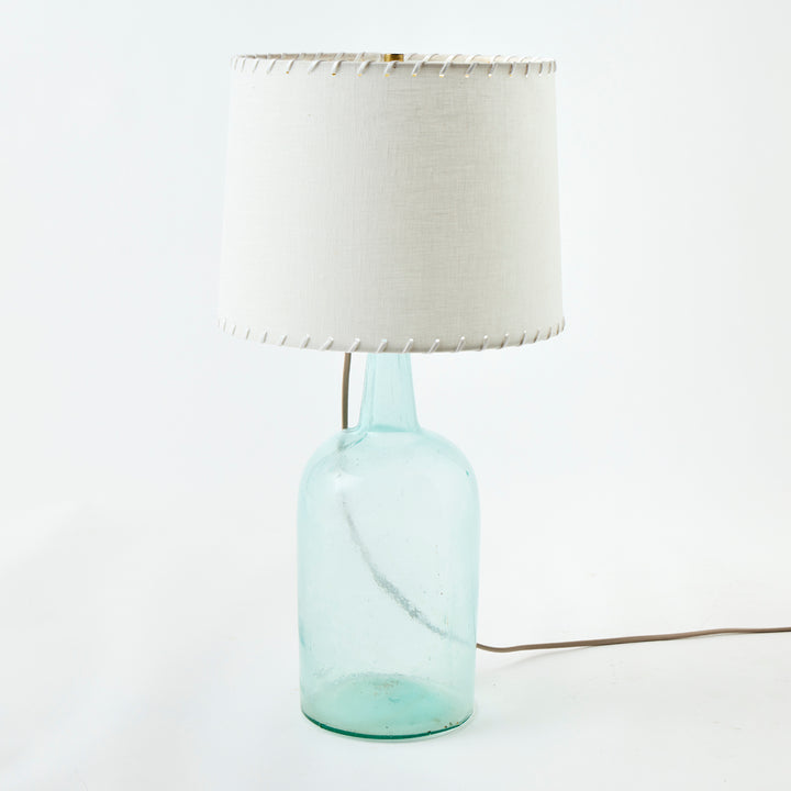 Antique Demijohn Lamp with White Whipstitch Shade