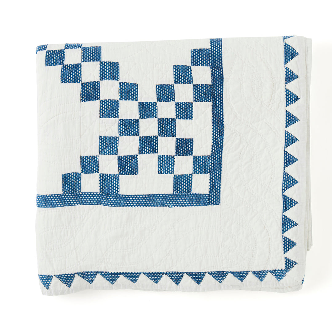 Antique Double Irish Chain Quilt with Sawtooth Border, c. 1910