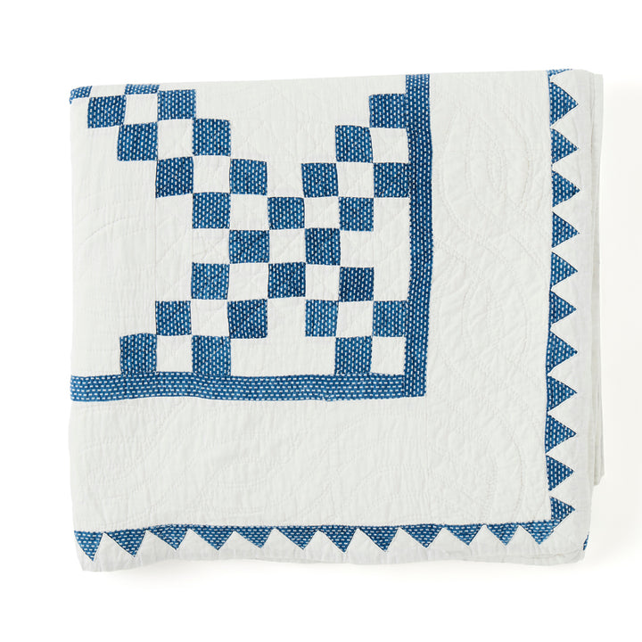 Antique Double Irish Chain Quilt with Sawtooth Border, c. 1910