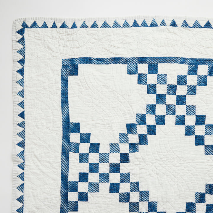 Antique Double Irish Chain Quilt with Sawtooth Border, c. 1910
