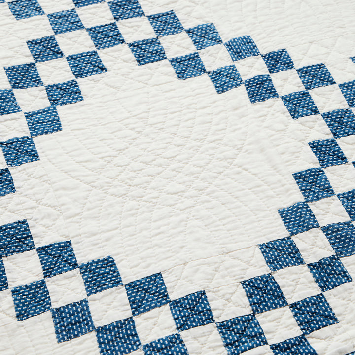 Antique Double Irish Chain Quilt with Sawtooth Border, c. 1910